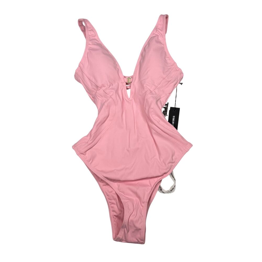 TA3 Brazilian Plungey Keyhole One Piece Swimsuit NWT XXS Reg/Long Pink Lace Up